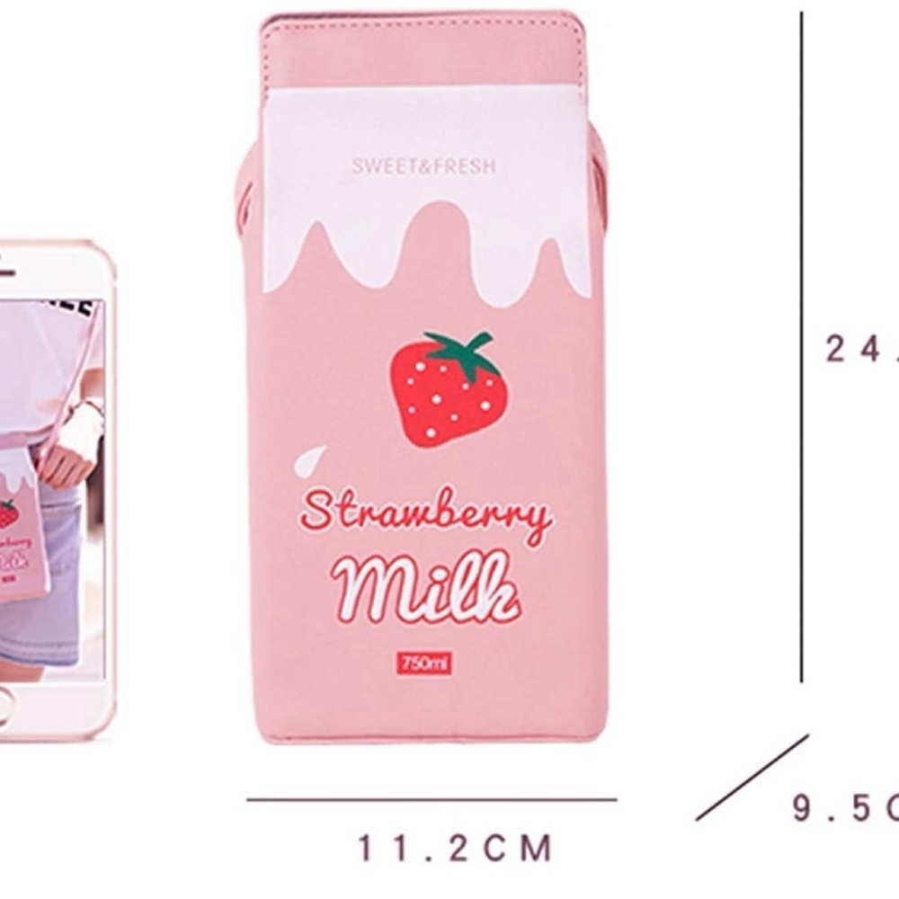 Strawberry pink milk box crossbody niche purse bag women's new without tags - Picture 8 of 8